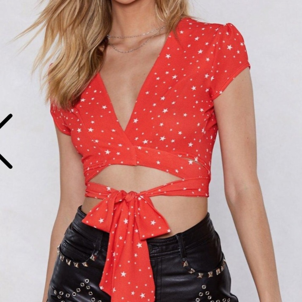 Wrap Around Tie Front Crop Top - NWT, Red